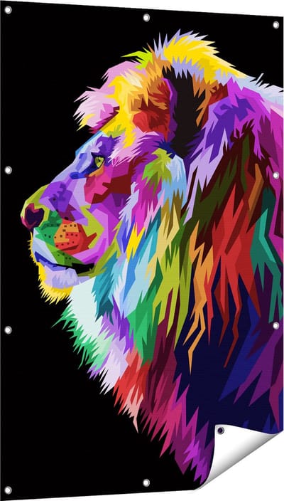 Gards Tuinposter Gekleurde Leeuw - Abstract - Kleur - 80x120 cm - Tuindoek - Tuindecoratie - Wanddecoratie buiten - Tuinschilderij