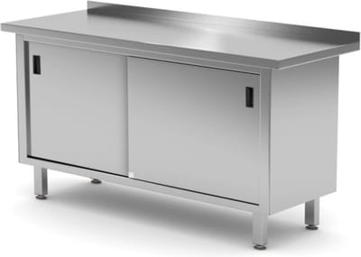 HENDI Wandwerktafel met kast – gelast – roestvast staal – 1600x600x850 mm – verstelbare voeten