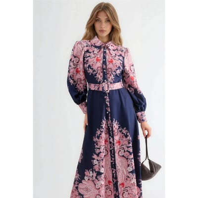 Gemarmerde Maxi-jurk met Riem en Paisley Print