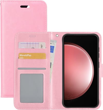 Hoesje - Met Pasjeshouder - Geschikt voor Samsung Galaxy S23 FE - Luxe Bookcase Portemonee - Flip Case - Kunstleer Book Case - Flipcase - Book Cover - Walletcase - Portemonneehoes - Lichtroze