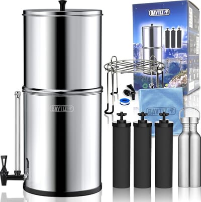 Waterzuiveraar met zwaartekracht 8,5 liter – waterfilter voor kraan en regenwater – actieve koolfilter voor camping en survival – filterwaterfontein