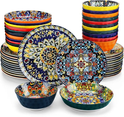 Serviesset - Bohemian Stijl - 12 Persoons Servies - Keramiek - Diner- en Dessertbord - Ontbijt- en Pastakom - 48-delige Set