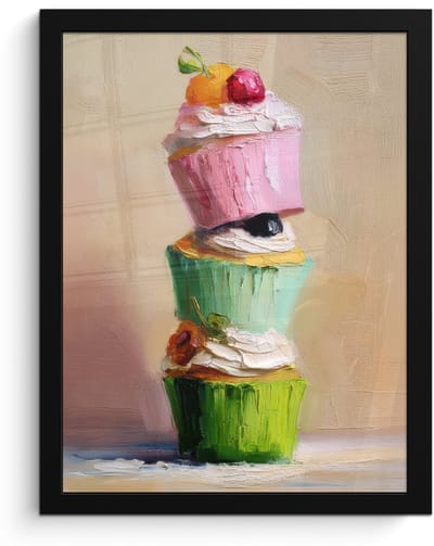 Poster in lijst - Fotolijst 30x40 cm - Posters - Cupcakes - Gestapeld - Kleurrijk - Fruit - Posterlijst zwart - Decoratie - Wanddecoratie woonkamer - Muurdecoratie slaapkamer