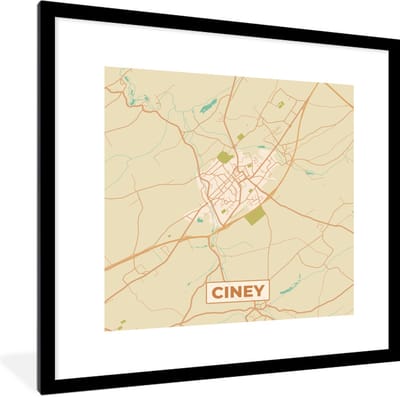 Fotolijst incl. Poster - Plattegrond - Kaart - Stadskaart - Ciney - België - Vintage - 40x40 cm - Posterlijst
