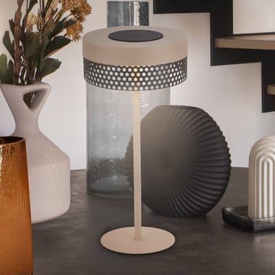 B.K.Licht Booha - Oplaadbare Tafellamp - snoerloze lamp - dimbaar - voor buiten en binnen - beige - Ø16cm x 35cm