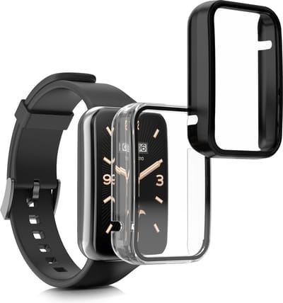 kwmobile 2x cover geschikt voor Xiaomi Mi Band 7 Pro - Fitnesstracker cover van gehard glas en kunststof frame set zwart / transparant