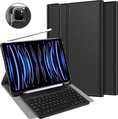 Cazy tablet Hoes met Toetsenbord geschikt voor iPad Pro 12.9 (2022) / Pro 12.9 (2021) - AZERTY Bluetooth Keyboard Case - Zwart