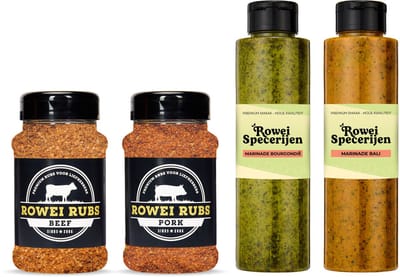 Rowei Specerijen - BBQ Pakket 1 - Cadeau pakket - Beef Rub - pork Rub - Rundvlees kruiden - kruiden - Vlees marinade- Kip marinade - BBQ Kruiden - BBQ Marinades - Oliemarinades