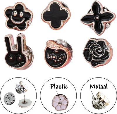 Fako Bijoux - Pin Broche Mini - Steek Pin Knopen Set - 6 Mini Broches - 8-12mm - Silver, Gold & Black - 6 Stuks - Zilver, Goud & Zwart - Serie 1