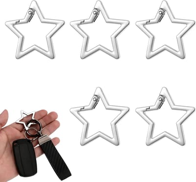 Karabijnhaak Sleutelhanger – 5 Stuks Zilverkleurige Karabijnhaken van Zinklegering – Sleutelhangerclip voor Wandelen, Kamperen, Vissen, Sport en Dagelijks Gebruik
