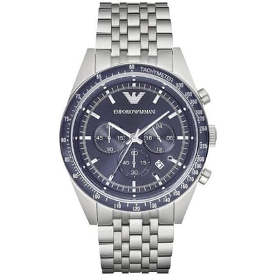 Emporio Armani AR6072 Chronograaf Blauwe Wijzerplaat Herenhorloge 46mm zilver