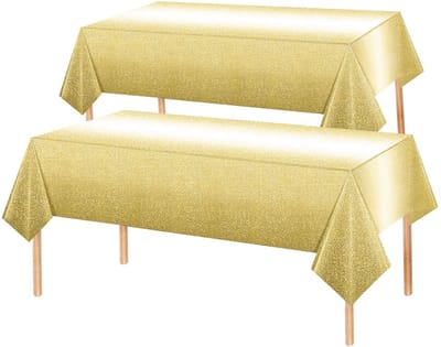 2x Tafelkleed Laken Verjaardag Versiering Tafeldecoratie Feest Wit/Goud Glitter Tafellaken Plastic Tafelzeil 274*137cm
