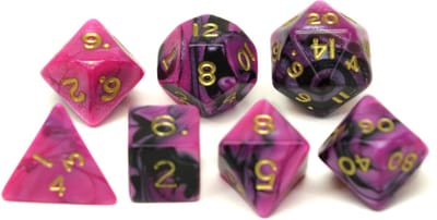 HOT Games dobbelstenen set - Toxic paars zwart - 7 stuks - kunststof.