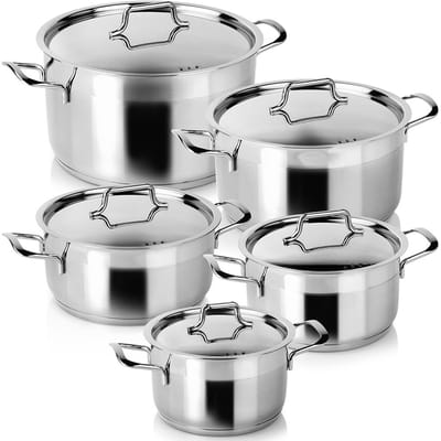 Kookpannenset Edelstaal ANETT 10 delig - Kookpottenset - Pannenset