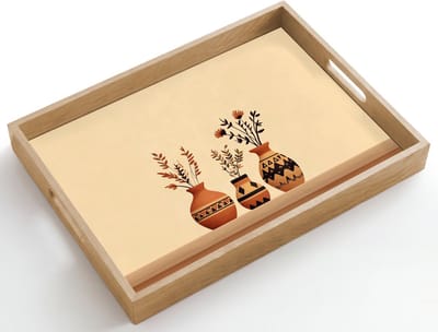Dienblad hout 50x35 cm - Schootdienblad - Vazen - Bloemen - Bladeren - Minimalistisch - Borrelplank rechthoek - Plateau dienbladen