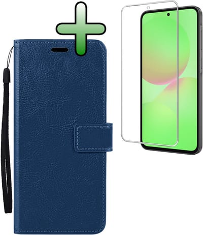 Hoesje Met Screenprotector - Geschikt voor Samsung Galaxy A36 - Luxe Pasjeshouder - Bookcase Portemonee - Flip Case - Kunstleer Book Case - Flipcase - Book Cover - Walletcase - Portemonneehoes - Donkerblauw
