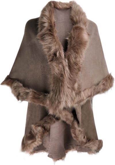 Dames fijne gebreide cardigan met capuchon en nepbont poncho voor comfortabele stijl