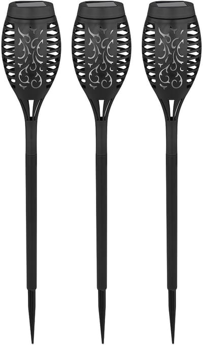 Solar light insteeklamp buiten LED tuindecoratie brandeffect decor gestanste aarde spike, kunststof, DxH 7,5x51 cm, set van 3