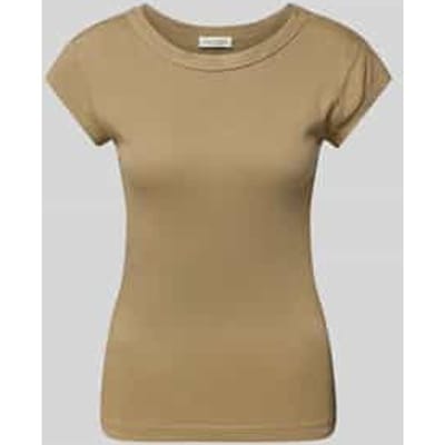 Slim fit T-shirt van puur katoen met geribde ronde hals