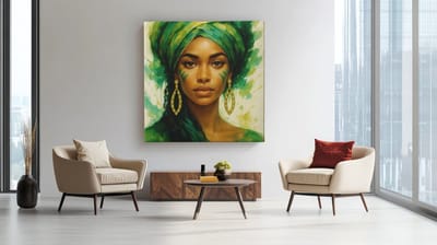 Vierkant Canvas Schilderij - Groene Vrouw portret - Modern kunst print op Canvas - 40x40 cm