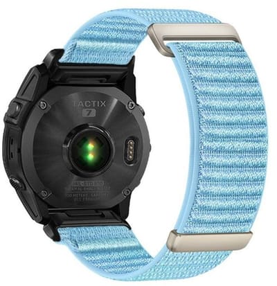 By Qubix - Geschikt voor Garmin bandje - 26mm Quickfit - Nylon Sport Loop bandje - Lichtblauw - Geschikt voor Garmin Epix Pro Gen 2 (51mm) / Quatix 7X / 6X & Tactix 7 (pro)