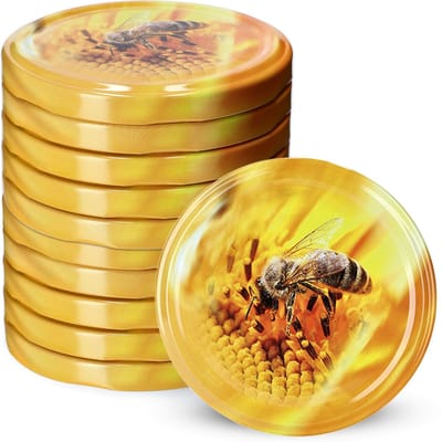 KADAX Schroefdeksel met diameter van 82 mm, metalen twist-off-deksel, reservedeksel voor inmaakpotten en weckpotten, deksel met 6 inkepingen (10 stuks, bijen)