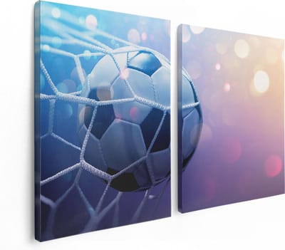 Artaza Canvas Schilderij Tweeluik Voetbal Bal Door Het Goal Heen - 120x80 - Foto Op Canvas - Canvas Print