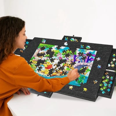 Linkforu - 1000-delige Puzzelmat - Verplaatsbaar - Lichtgewicht - Vilt Oppervlak - 2-in-1 Standaard met 6 Sorteerladen - 4.2x53.6x77cm