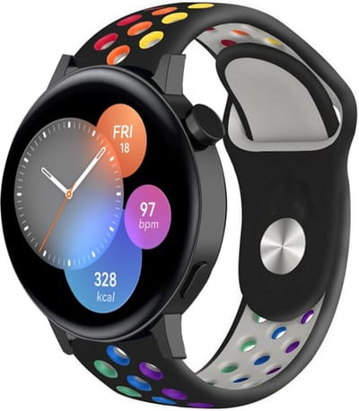 Strap-it Siliconen sport bandje - geschikt voor Huawei Watch GT 2 42mm / GT 3 42mm / GT 3 Pro 43mm - zwart/kleurrijk