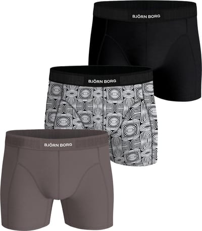 Björn Borg Cotton Stretch boxers - heren boxers normale lengte (3-pack) - zwart - print - bruin