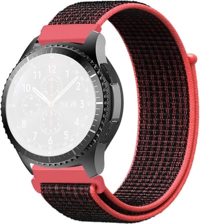 Nylon bandje - geschikt voor Samsung Galaxy Watch 7 / Watch FE / Watch 6 / Watch 6 Classic / Watch 5 / Watch 5 Pro / Watch 4 / Watch 4 Classic / Watch 3 41 mm / Active / Active 2 / Watch 42 mm - zwart / rood