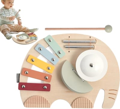 Muzikaal Speelgoed Olifant - Kinderinstrumenten Percussie - Vroege Educatie - Interactieve Geluiden Lichten - 30 x 22 x 6 cm