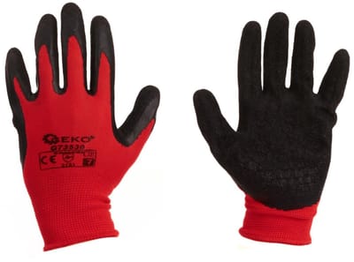 GEKO Katoenen werkhandschoenen - latex grip - maat 7 - rood/zwart - 12 stuks