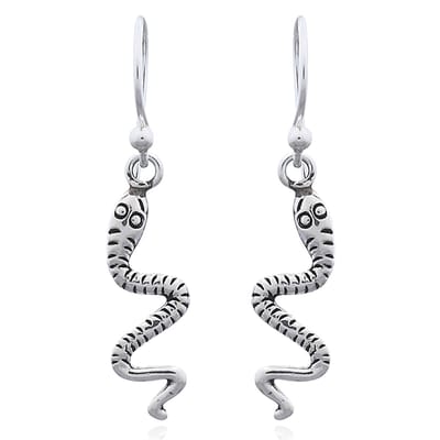 Joy|S - Zilveren slang oorbellen - geoxideerd - oorhangers - massief zilver