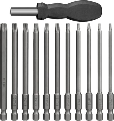 Langwerpige Torx Schroevendraaier Bit Set T6-T40 met Convex Hoofd en Steeksleutel, 100 mm, Perfect voor Precisiewerk en Onderhoud