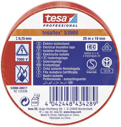 tesa tesaflex IEC 53988-00017-00 Isolatietape Rood (l x b) 25 m x 19 mm 1 stuk(s)