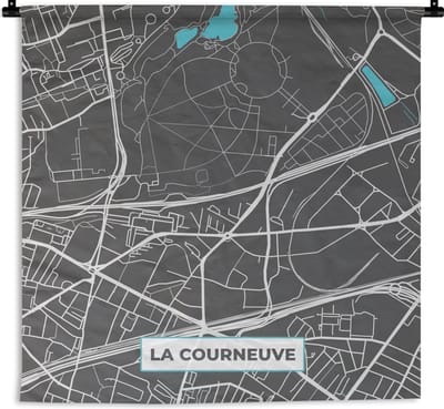 Wandkleed - Wanddoek - La Courneuve - Frankrijk - Plattegrond - Stadskaart - Kaart - 180x180 cm - Wandtapijt