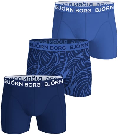 Björn Borg Cotton Stretch boxers - heren boxers normale lengte (3-pack) - blauw - print - donkerblauw