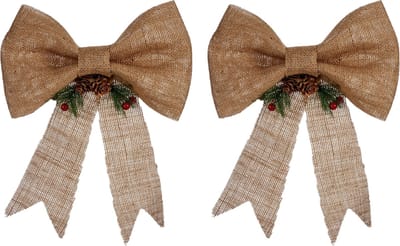 2x stuks kerstboomversieringen ornament strikjes/strikken jute beige 25 x 26 cm