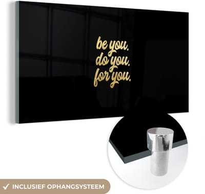 MuchoWow® Glasschilderij 40x20 cm - Schilderij acrylglas - Quote - Zelfvertrouwen - Goud - Zwart - Foto op glas - Schilderijen