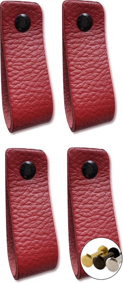 Leren handgrepen - Bordeaux Rood - 4 stuks - 16,5 x 2,5 cm - incl. 3 kleuren schroeven - Handgrepen kast leer - Leren meubelgreep - Leren handvaten kast - Leren lus - Rode handgreep leer - Leren greepjes - Handvat leer - Leren handgreep