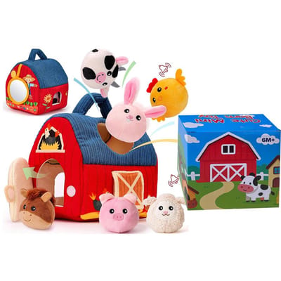 Baby Speelgoed 6-12 Maanden, Bijenkorf met Knuffelboerderijdieren voor Peuters 1-3 Baby Pluche Bijenkorf met Rammelaars Pieper Spiegel