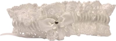 Bruid kousenband - Bruiloft accessoire - Trouwdag outfit - Delicaat blauw lint - 19 x 5 x 2 cm - Wit