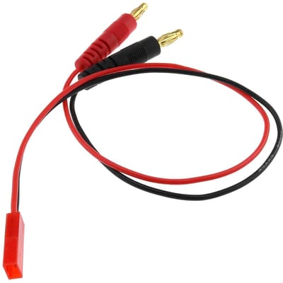Zachte Siliconen Laadkabel 20AWG | 4.0mm Banaanstekker Mannelijk naar JST Connector | 30cm | Compatibel met  Radiofly | Zwart, Plastic