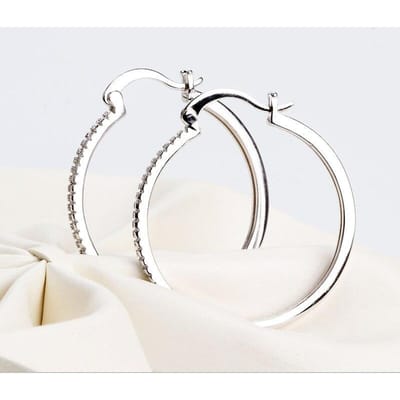 925 Sterling Zilver Grote Cirkel Ingezette Zirkonia Oorbellen voor Vrouwen, s925 Zilver Dames Cirkel Glanzend Model Oorbellen, 17mm-40mm 5 Maten white