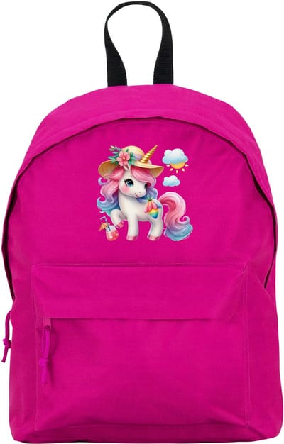 Donker Roze rugzak met Full Color Te Schattige Prachtige Grote Eenhoorn met Hoed, Zonnetje en glas Limonade