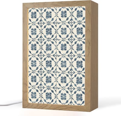 Tafellamp 20x30 cm - LED lamp - Grafisch - Tegel - Blauw - Decoratieve tafellampen - Dimbaar - Tafellampje slaapkamer - Woonkamer binnen
