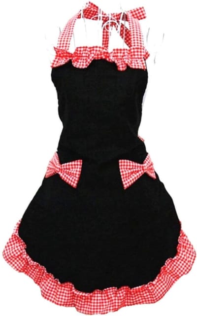 Keukenschort - Horeca Sloof - Pottenbakken Schort - BBQ Schort - Verfschort - Timmermansschort - flirterige vintage schorten voor vrouwenmeisjes met zakken als Moederdagcadeau (Zwart en rood)