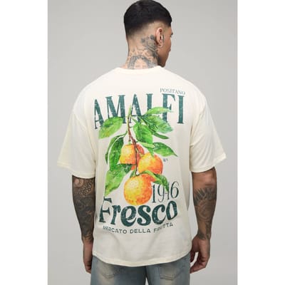 Lang Oversized T-shirt Met Amalfi-citroenprint | Ecru | Size Small