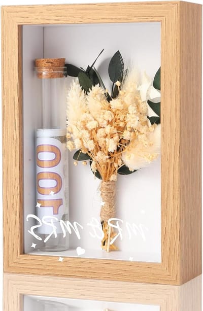 Unieke Geldcadeaus voor Bruiloften, inclusief Drogen Bloemen, Houten Doos en Plastic Testbuis voor de Bruid en Bruidegom